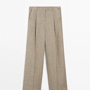 Zara Tan Wide-Leg linen Trousers